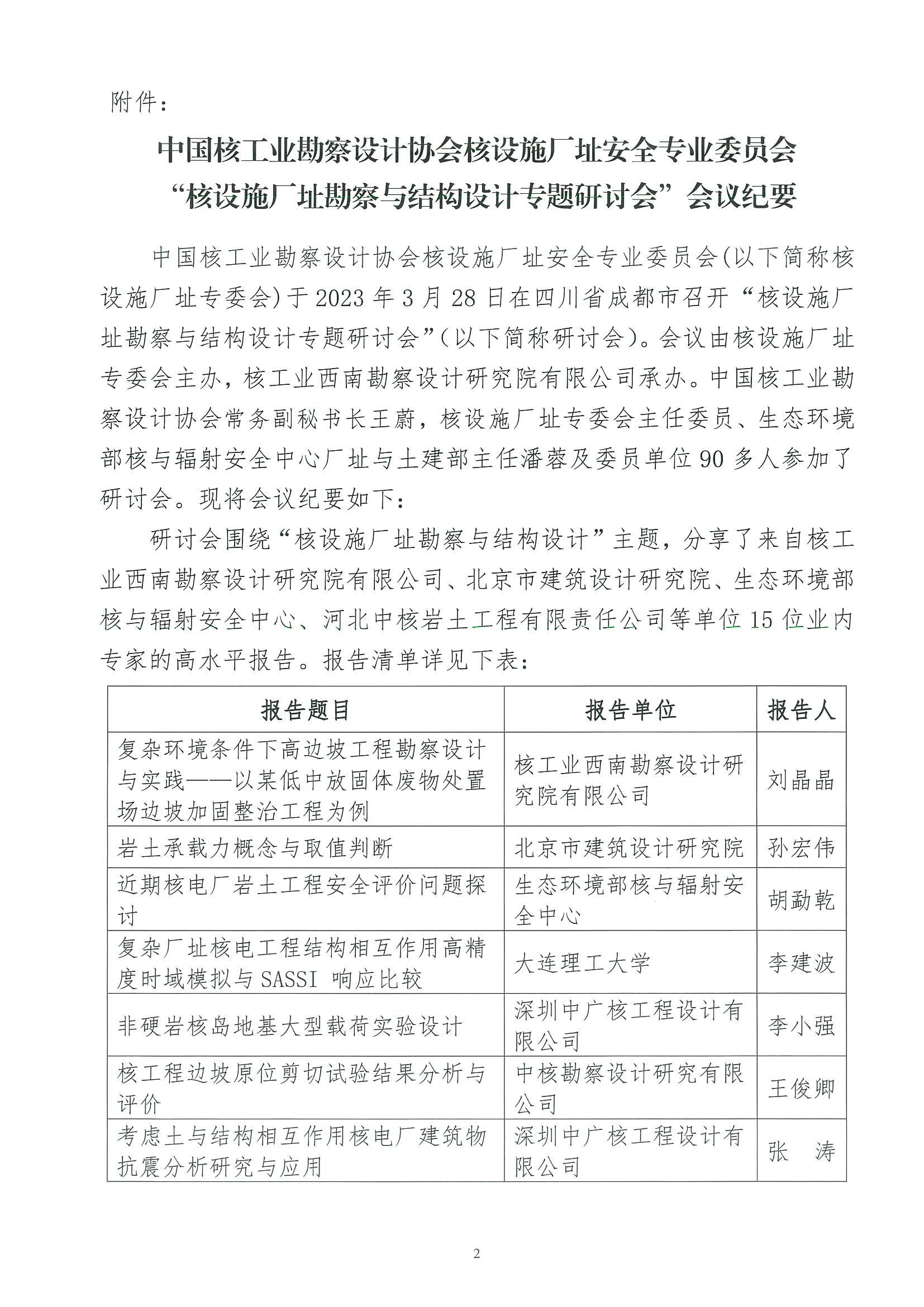 核设协[2023]65号关于发布《中国核工业勘察设计协会厂址安全专委会核设施厂址勘察与结构设计专题研讨会会议纪要》的通知_页面_2.jpg